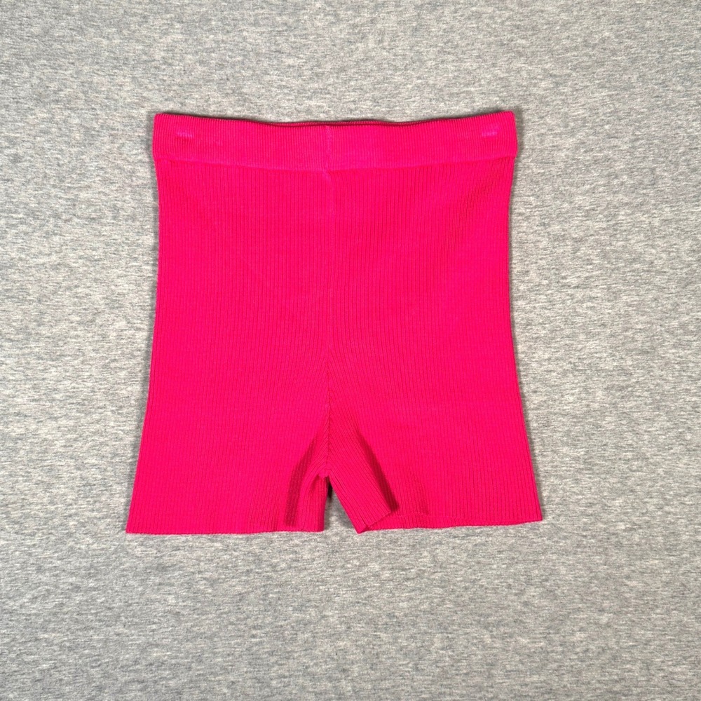 Daisy Womens Hot Pink Rib Knit Biker Shorts High Waisted Size Medium Stretch